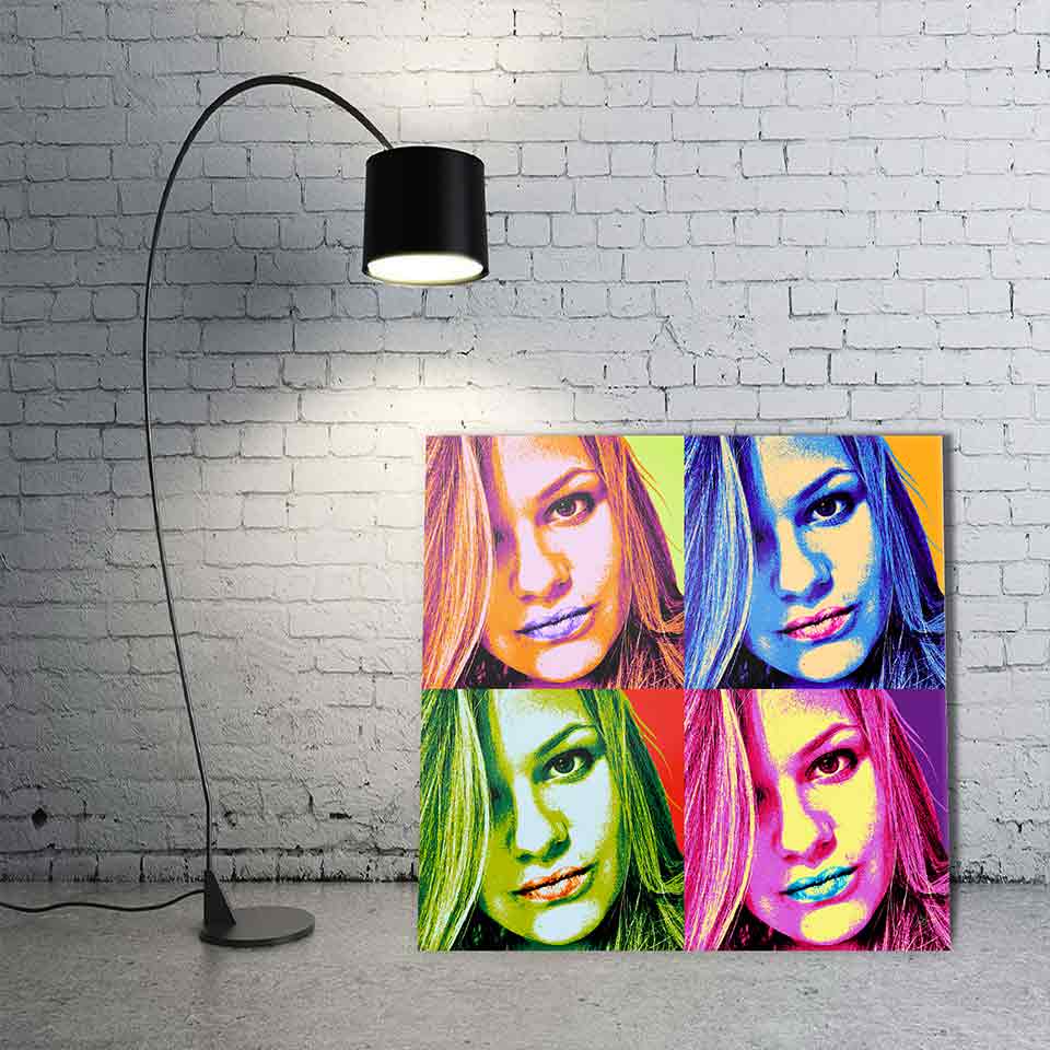 Portrait pop'art personnalisé avec rouges à lèvres selon nuanciers ABCD 1 visage