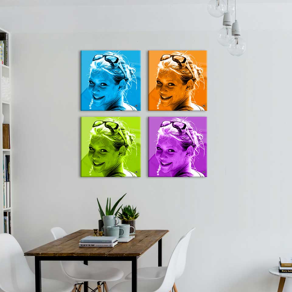 Portrait pop'art quadriptyque bichome une photo