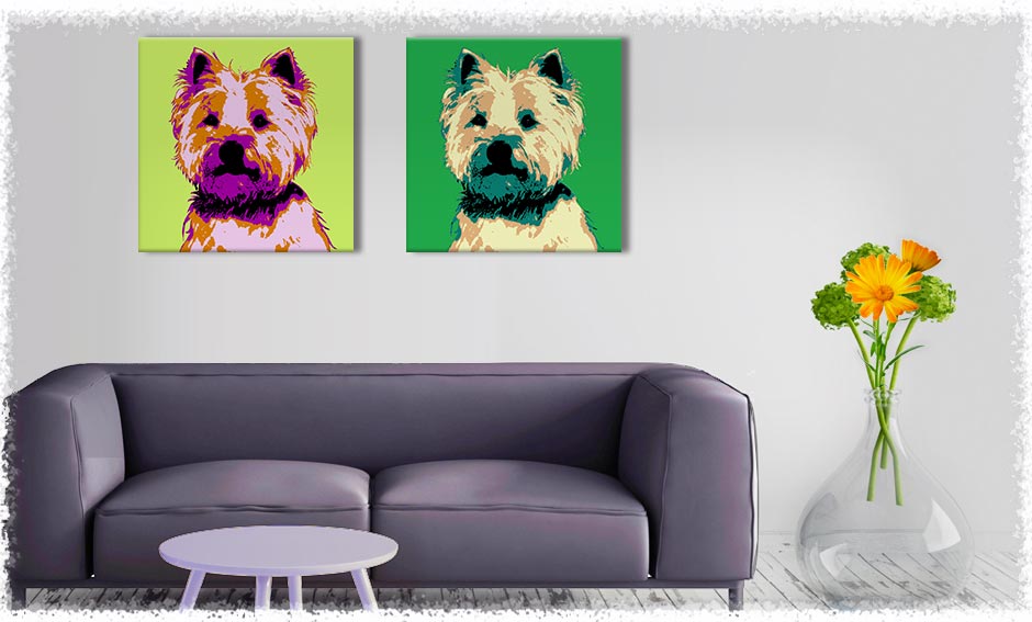 Un chien pop'art en dyptique