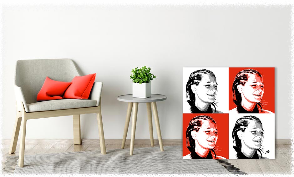 Portrait pop'art monochrome rouge et blanc