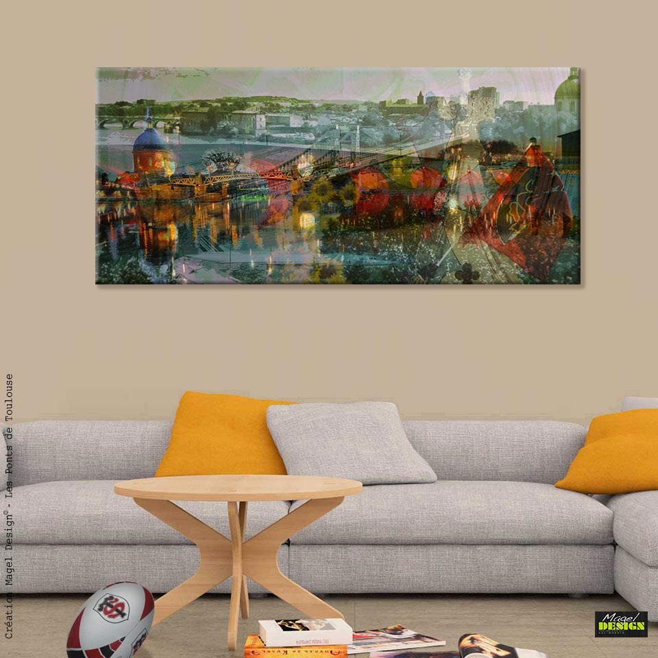 Pachtwork sur les Ponts de Toulouse avec une mention sur le Stade pour un supporter de rugby